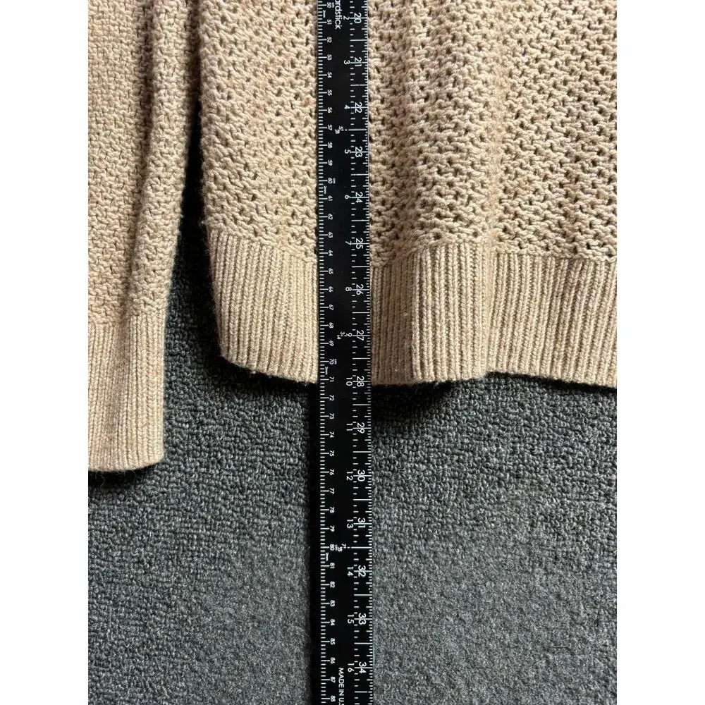 Lucky Brand Sweater Womens Large Tan Open Knit V Neck Mock Neck Cutout Pullover